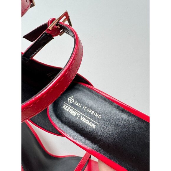 NWOT CALL IT SPRING Biancah Red Vegan Patent Double Ankle Strap Sandals, Size 8 - Picture 9 of 11
